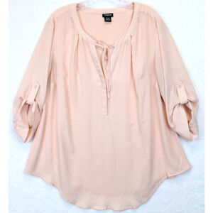 Torrid Tunic Top Popover Roll Tab Sleeves Women 1X Minimalist  V-Neck Peach